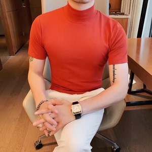 主推大货 5881-特P40男士夏季短袖t恤紧身纯色体恤修身半高领打底图片