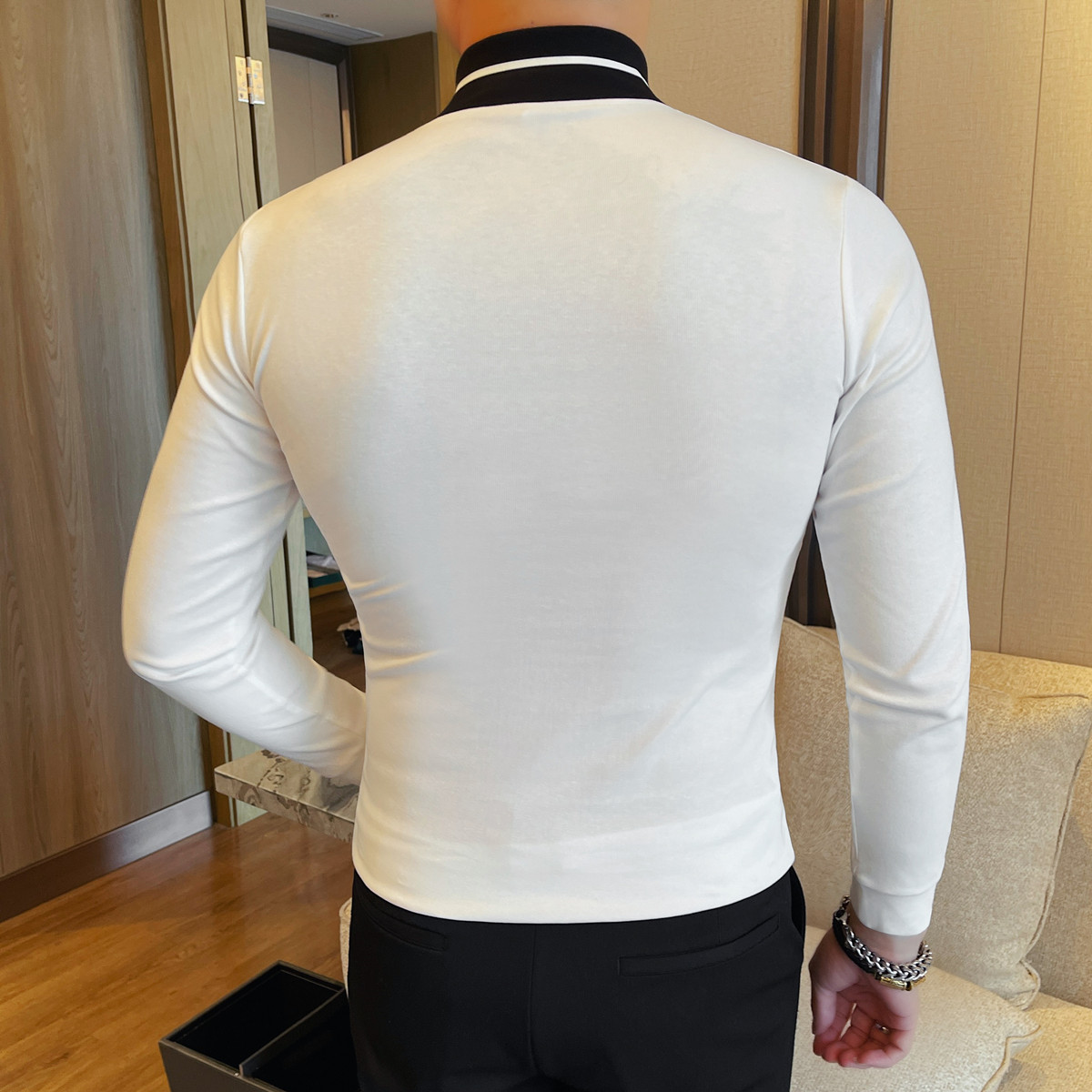 T777-P48男士半高领长袖T恤秋冬新款修身弹力纯色打底衫,男装T恤,电商B333