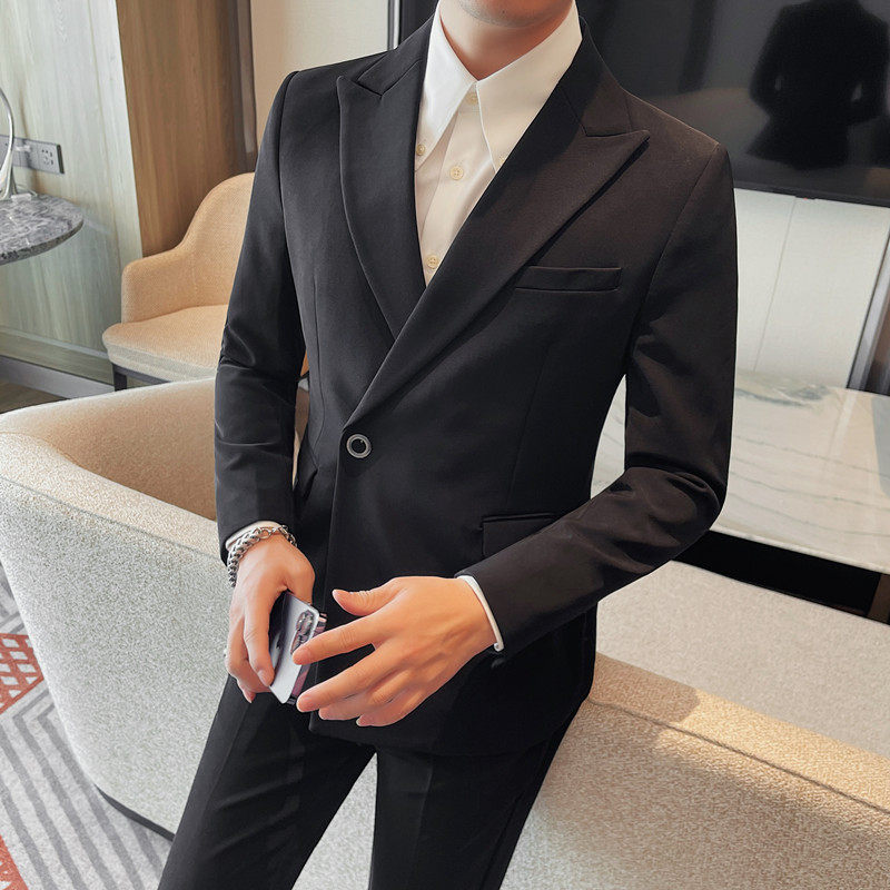 23595-P175 单排扣西装外套男士纯色西服 黑色西装一粒单排扣图片