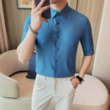 8211-P6595条纹冰丝半袖衬衫男士夏季新款修身中袖衬衣，男装衬衫，电商B333