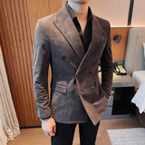 23580-P155灯芯绒西装外套男士双排扣西服修身条纹休闲西装，男装西服套装，电商B333