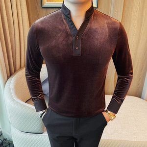 T7589-P68男士半高领长袖T恤新款修身弹力打底衫上衣高品质图片