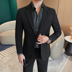 23593-P168 字母刺绣西装外套男士春季新款 修身纯色商务休闲西服图片