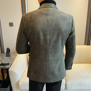 26708-P165 男士西装外套秋冬休闲拼皮西服新款高级拼接西服图片