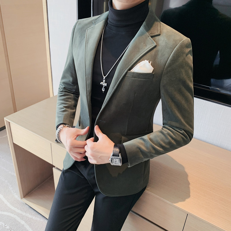 23569-P160 西装外套男士一粒单排扣西服 平绒休闲纯色单西后中叉图片