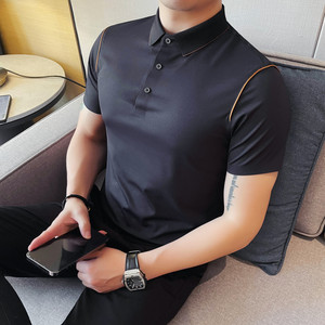 1248-P67 高品质冰丝无痕撞色边短袖POLO衫男士夏季商务休闲翻领图片
