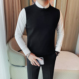 1320-P85假两件毛衣男士衬衫领秋冬季新款男装高级感内搭针织衫，男装针织衫/毛衣，电商B333