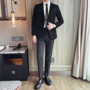 26722-P185 磨砂皮西装男士西服外套商务休闲西装修身潮流单西图片