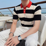 3338-P58男士短袖polo衫夏季针织冰丝t恤修身翻领半袖条纹体恤，男装Polo衫，电商B333