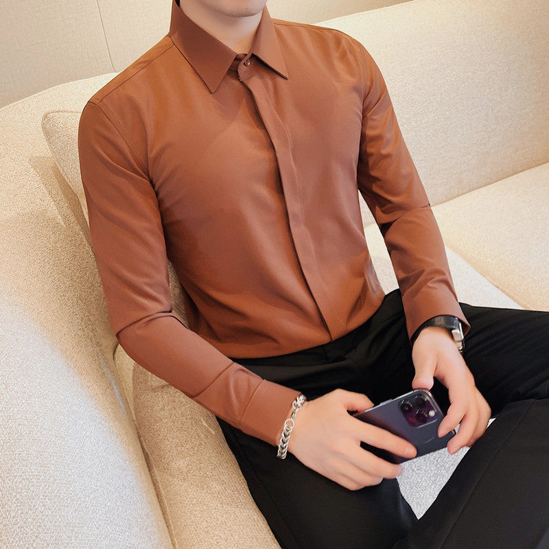 6888-P58暗扣衬衫男士长袖商务休闲百搭衬衣白衬衣男，男装衬衫，电商B333
