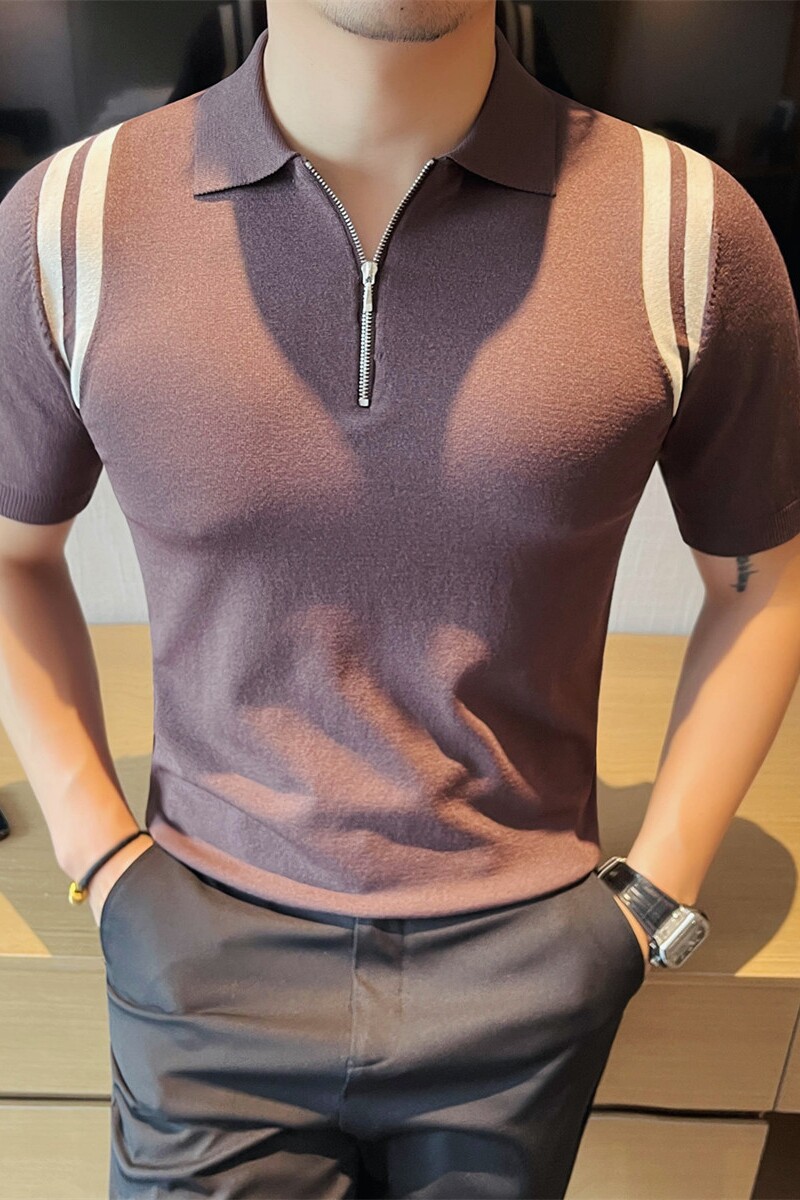 3753-P68针织冰丝短袖体恤男士夏季新款拉链款翻领半袖POLO衫,男装T恤,电商B333