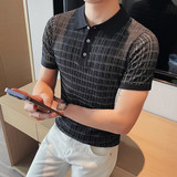 1217-P58针织polo衫男士夏季短袖翻领修身格子体恤半袖t恤，男装T恤，电商B333