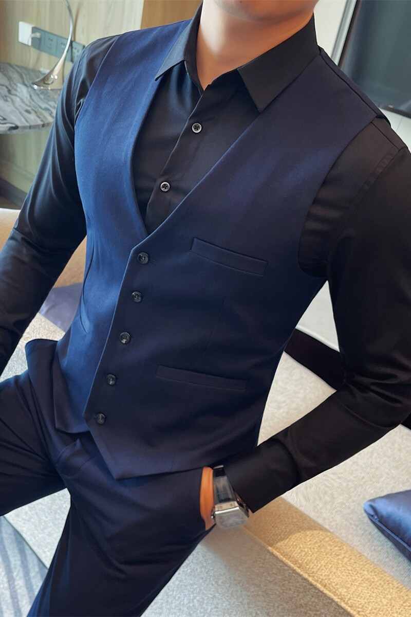 MJ2701-特P45男士马甲套装秋季英伦风发型师潮牌修身条纹西服高端,男装西服,电商B333