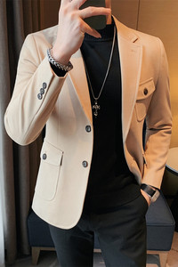 XF18-P160 呢子西装外套男士冬季厚款纯色西服 商务休闲百搭 黑色图片