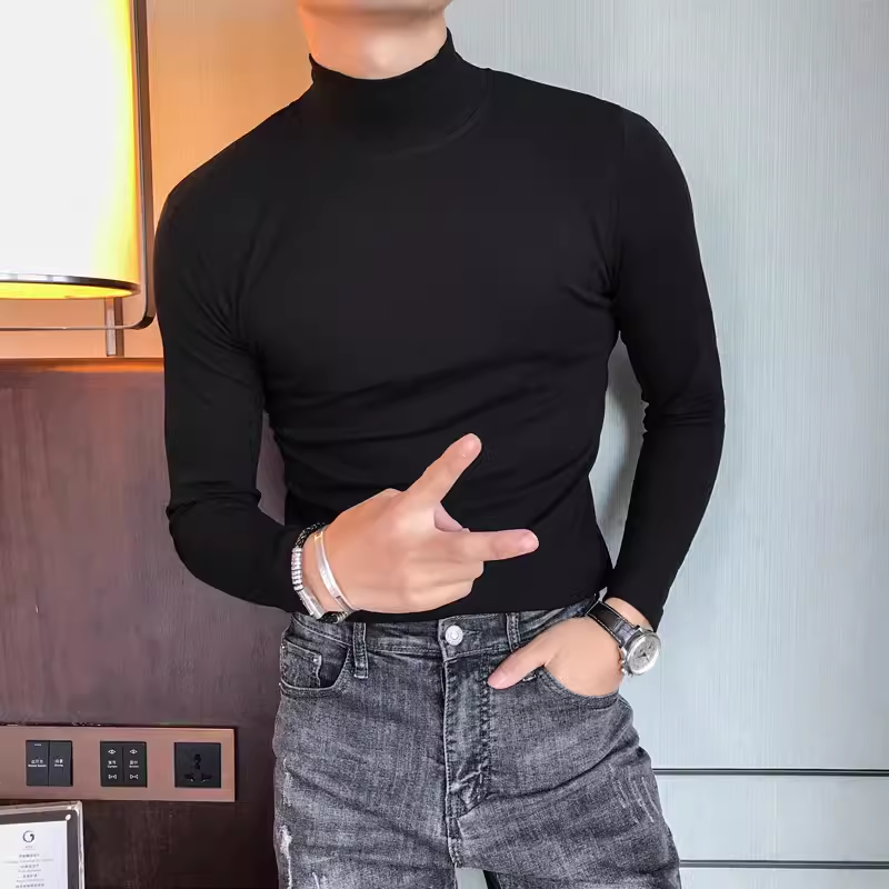 老款继续做5858-特P45秋冬男士纯色修身打底衫半高领T恤韩版中领，男装T恤，电商B333