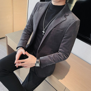 23569-P160 西装外套男士一粒单排扣西服 平绒休闲纯色单西后中叉图片