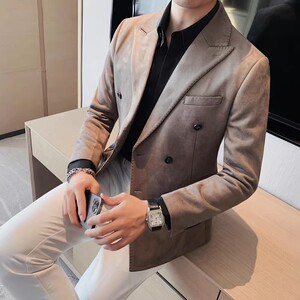 老款继续做23519-P155 麂皮绒西装外套男秋冬韩版修身纯色西服图片