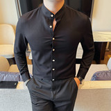 2203-P68仿牛仔面料水洗立领衬衫男秋冬高级感潮流时尚百搭衬衣，男装衬衫，电商B333
