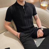 HM027-P58条纹针织短袖POLO衫男士夏季新款拉链半袖体恤，男装Polo衫，电商B333