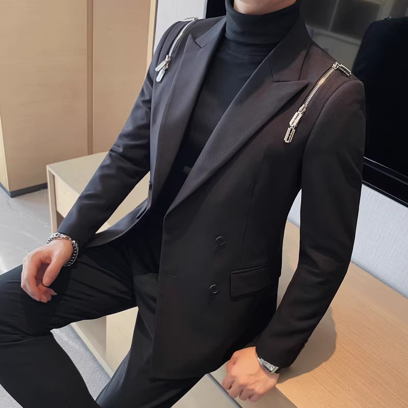 老款继续做6072-P235 西装外套男士冬季新款 双排扣西服 黑色图片