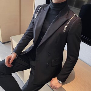 老款继续做6072-P235 西装外套男士冬季新款 双排扣西服 黑色图片