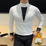 7932-P68加绒长袖T恤男士冬季新款拉链装饰纯色打底衫，男装T恤，电商B333