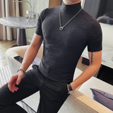 T2405-P38短袖T恤男士半高领修身打底衫花纹个性体恤，男装T恤，电商B333