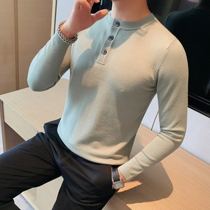 HM013长袖-P68 圆领长袖POLO衫男士秋季修身打底衫 T恤图片