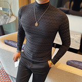 2632-P38半高领长袖体恤男士秋冬新款修身波浪纹中领打底衫，男装T恤，电商B333
