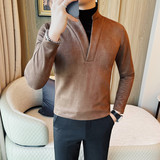 7927-P65假两件长袖体恤男士冬季新款休闲纯色打底衫修身，男装T恤，电商B333