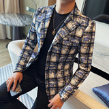 XF1079-P145秋冬季休闲小西服男士韩版潮流修身帅气格子单西西装，男装西服，电商B333