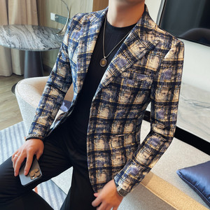 XF1079-P145秋冬季休闲小西服男士韩版潮流修身帅气格子单西西装