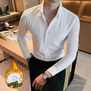 JR7667-P70 V领衬衫男士秋冬新款纯色百搭衬衣 商务正装图片