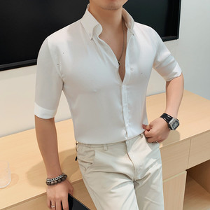 7126-P68 98 撒粉衬衫短袖衬衣男士夏季新款纯色衬衫图片