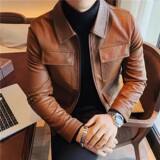 （老款一直做）JK108-P130秋冬男修身皮衣型男翻领拉链皮夹克外套，男装夹克，电商B333