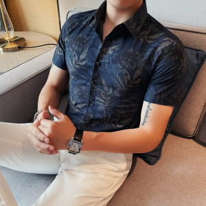 7885-P58 短袖衬衫男士夏季潮流休闲帅气个性半袖修身衬衣图片