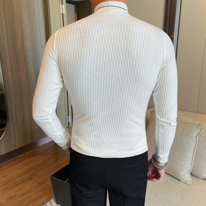 2635-P53 男士半高领长袖T恤秋冬新款修身弹力纯色打底衫图片
