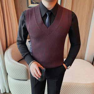 8520-P48 新款毛衣男士秋冬季无袖针织衫打底内搭保暖V领背心，男装针织衫/毛衣，电商B333