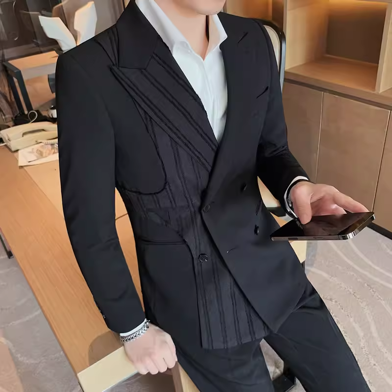老款继续做6083-P238轻奢双排扣西装外套男士修身休闲西服双开叉,男装西服套装,电商B333
