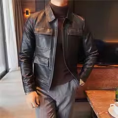 老款继续做JK108-P130秋冬男士修身皮衣型男翻领拉链皮夹克外套潮图片