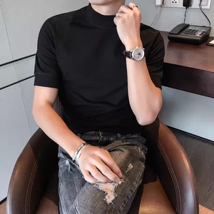 老款继续做5857-特P40秋季男士短袖打底衫 纯色半高领修身T恤图片