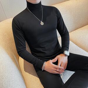 高领7881-特P40 高领T恤男士秋冬新款长袖可翻领打底衫 纯色百搭T图片