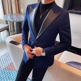 XF1042-P165拼接皮领男士西装外套单排扣西装上衣后中开叉，男装西服套装，电商B333