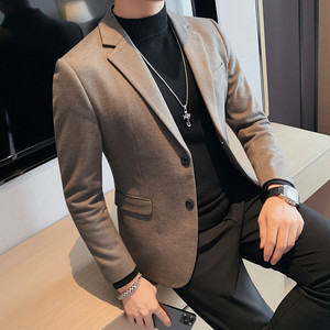 23533-P155 西装外套男士冬季新款修身纯色单排扣西服呢子西装图片