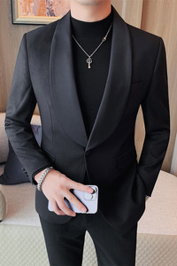 23592-P155 男士秋冬新款西装外套 潮流时尚休闲西服 礼服黑色图片