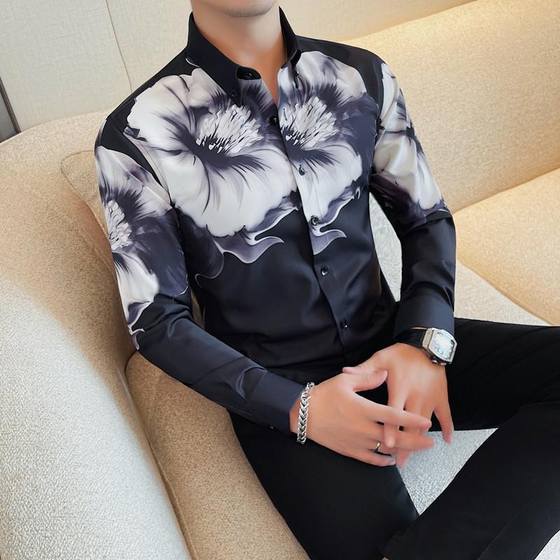 9212-P78定位印衬衣男士秋冬新款长袖印花时尚潮流衬衣,男装衬衫,电商B333