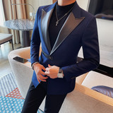 XF1042-P165拼接皮领男士西装外套单排扣西装上衣后中开叉，男装西服套装，电商B333