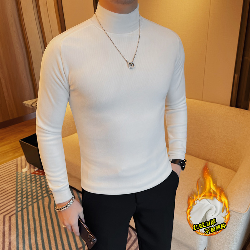 6992-特P50半高领加绒加厚长袖体恤男士冬季金丝绒打底衫,男装T恤,电商B333