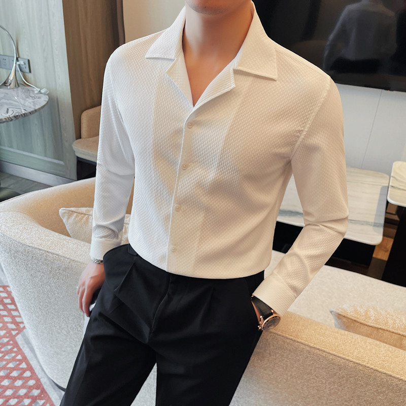 C6556-P78V领长袖衬衫男士春季新款商务休闲格纹衬衣纯色,男装衬衫,电商B333