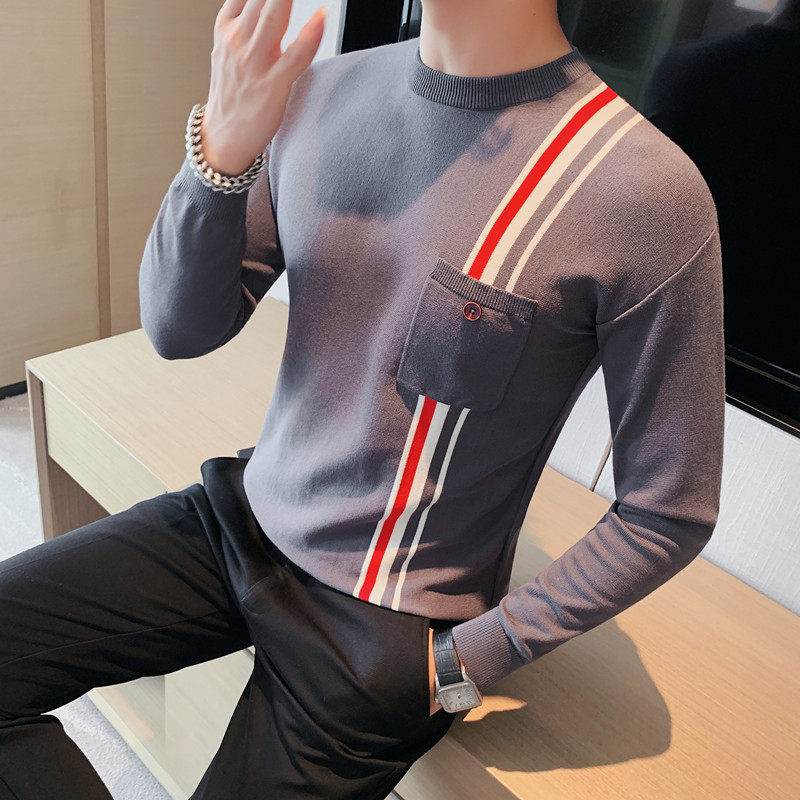 HM012-P58秋冬男士毛衣针织衫修身线衣套头长袖圆领打底，男装T恤，电商B333